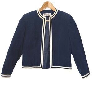 Lilli Ann | Women's S Navy Ultrasuede Jacket with White Ultrasuede Trim, Vintage
